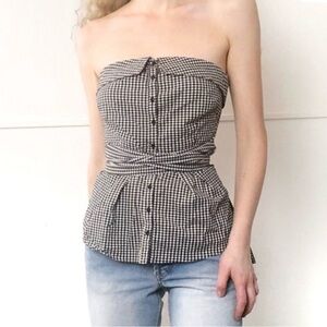 INTERMIX Black and White Gingham Strapless Blouse